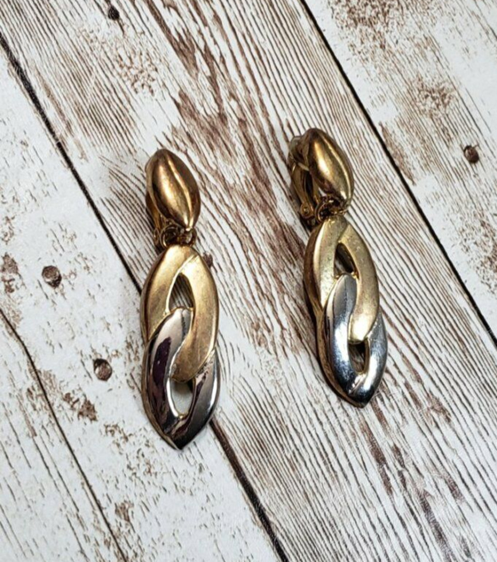 Vintage Clip On Earrings - Tri Color Dangle